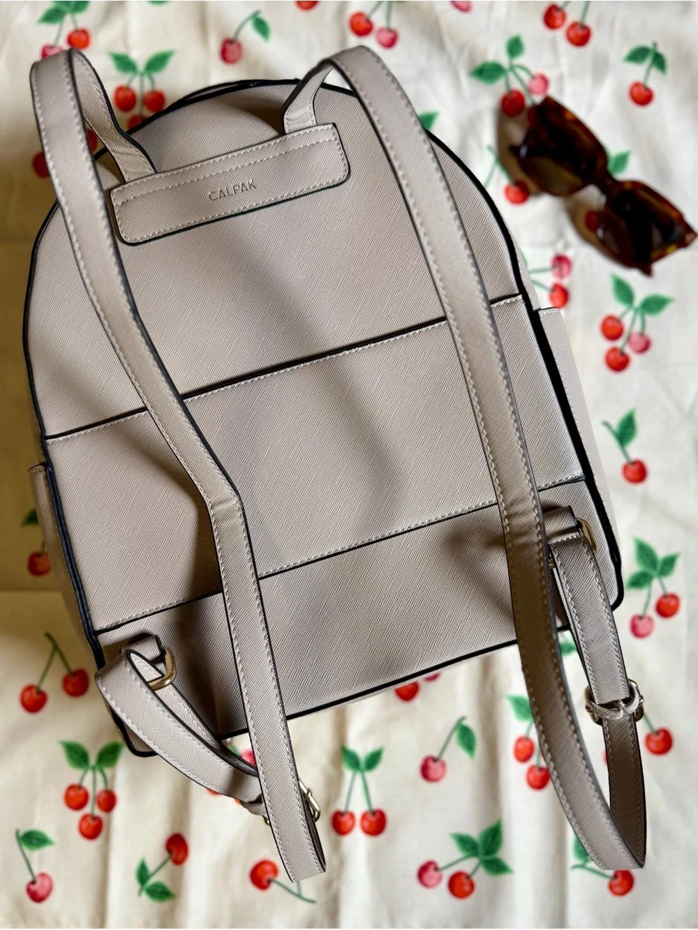 Calpak Kaya Backpack with Whipstitch Trim in Stone